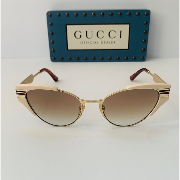 💯 - Authentic Gucci Ivory and Gold/ Green Gradient GG0522S Cat Eye Sunglass… - Picture 5 of 13